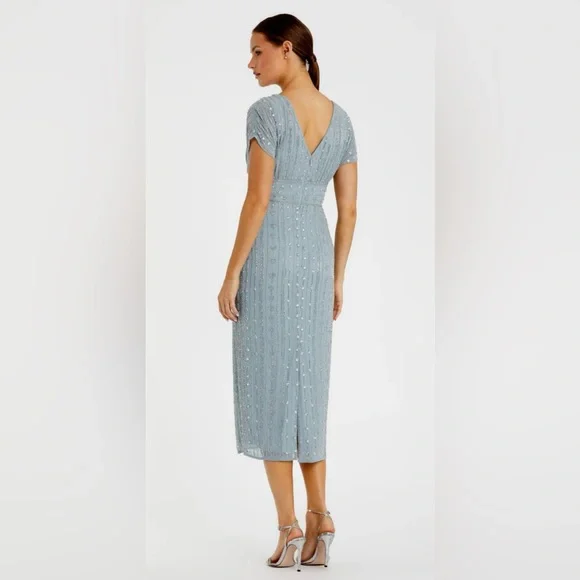 Mac  Duggal Beaded Slate Blue Midi Dress Size 16 - Picture 3 of 9